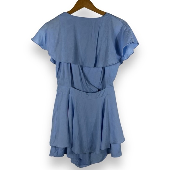 DO + BE Wrap Tie-Up Ruffle Open Back Romper, Periwinkle Blue, Size Medium - Picture 14 of 14